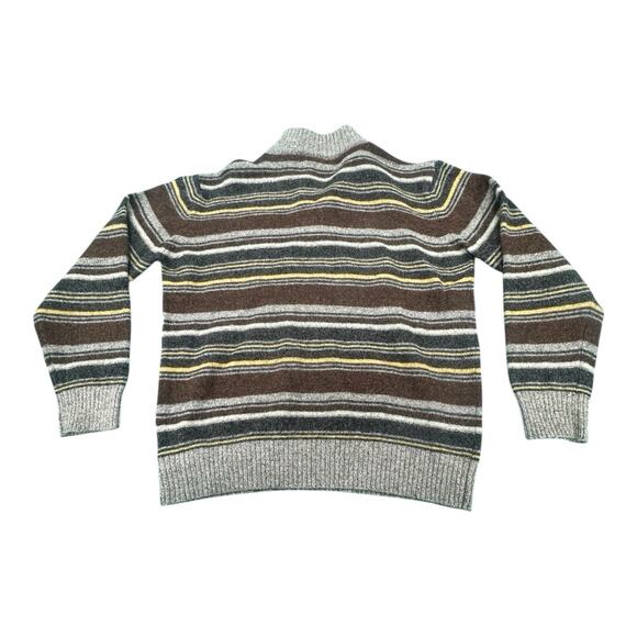 Vintage Hunt Gallery L Wool Blend Quarter Zip Gray Yellow Brown Striped Sweater - Picture 8 of 8